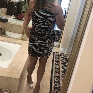 Express Red white and black zebra body con dress